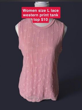Women's Pink Lace Textured Tank Top